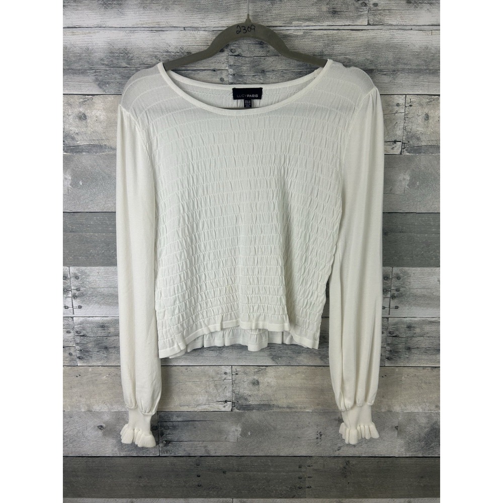 Lucy Paris Women's White Long Sleeve Cropped Blouse